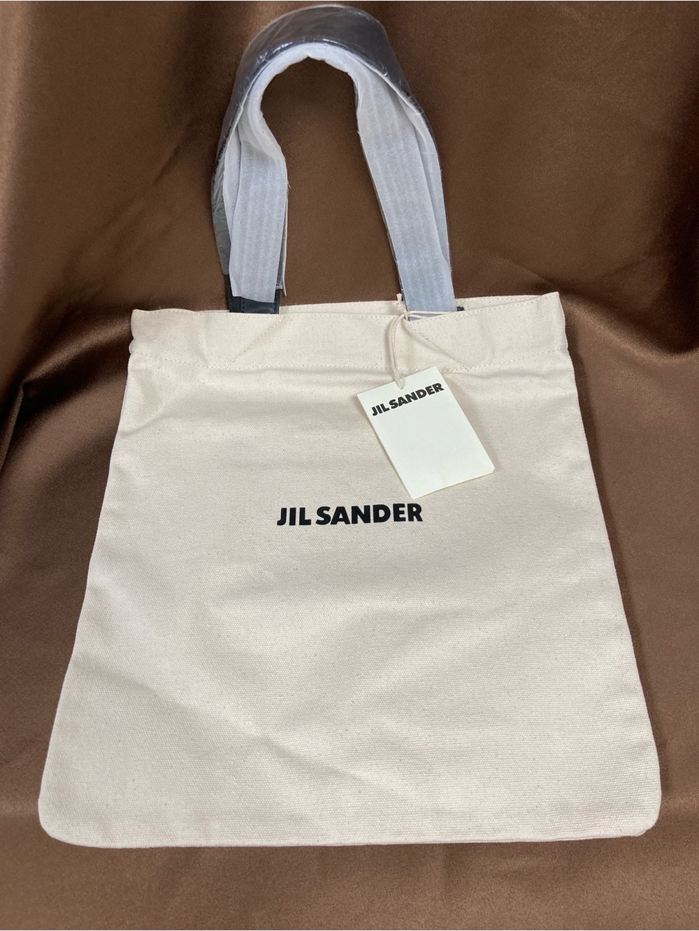 Jil Sander Cream Canvas Tote with Black Logo
